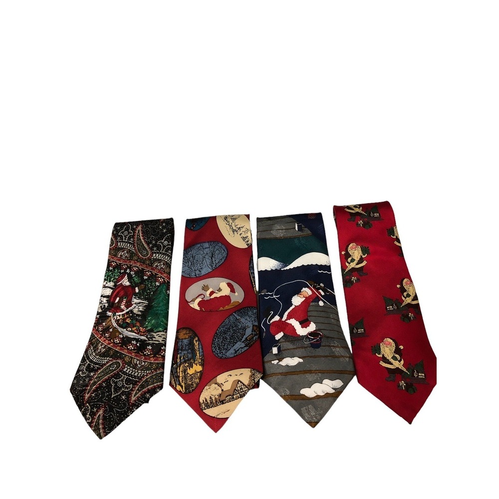 Vtg 4 Holiday Neckties Ties Tie‎ LOT Christmas Santa Adolfo specialTies Dillards
